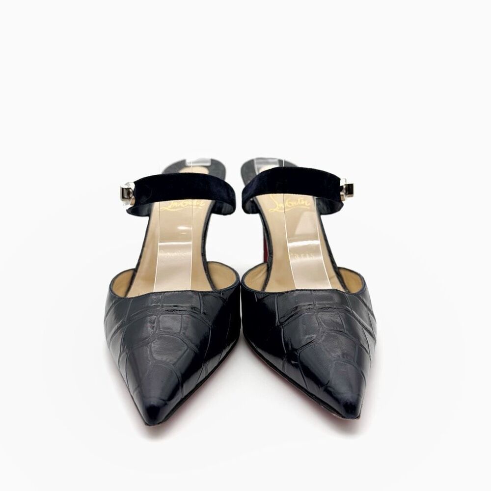 CHRISTIAN LOUBOUTIN Choc Lock Navy Blue Slide Size 37.5 US 7 Leather Heel Mule - Picture 5 of 13